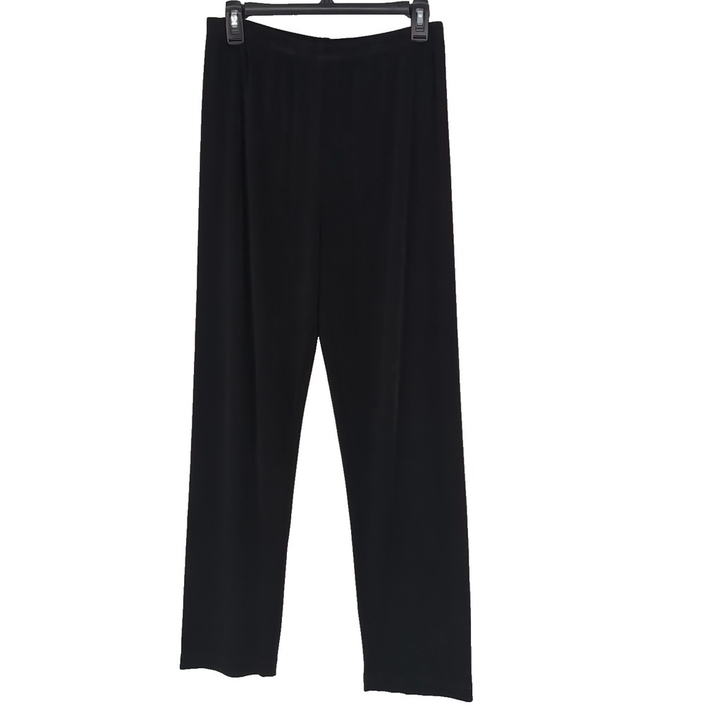 Chicos Travelers Black Straight Leg Ribbed Pull On Pants Size 1 Regular US 8 M